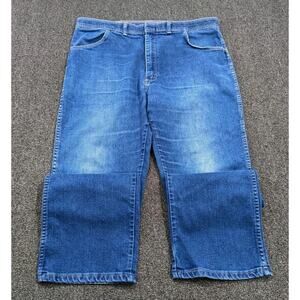 Vintage Wrangler Men's Dark Blue Boot Cut Straight Denim Jeans Made in USA 40x32